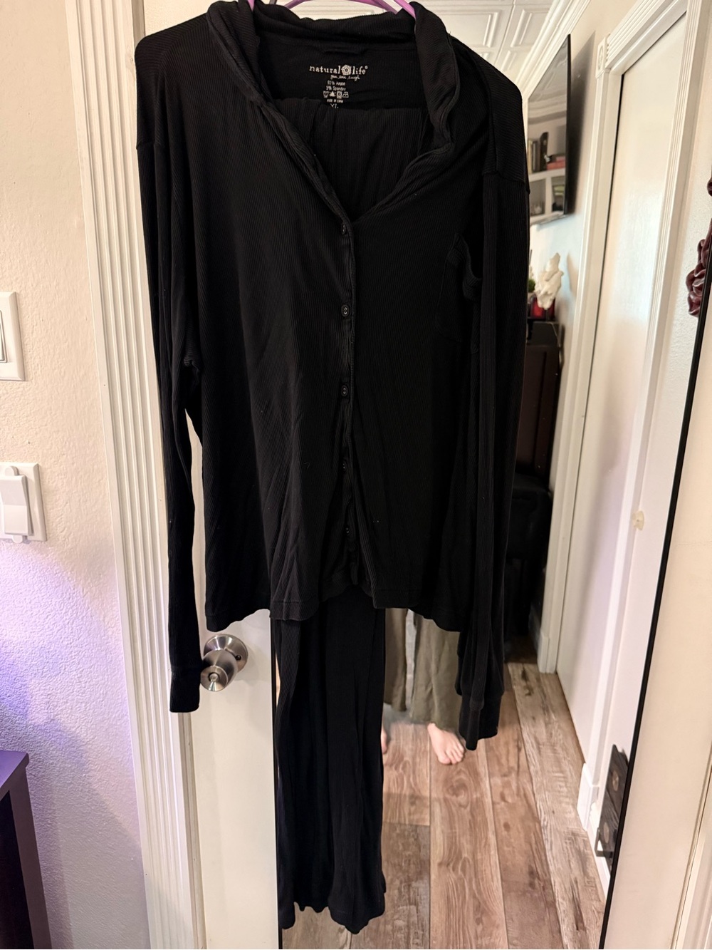 NATURAL LIFE Black Button-Front Pajama Set